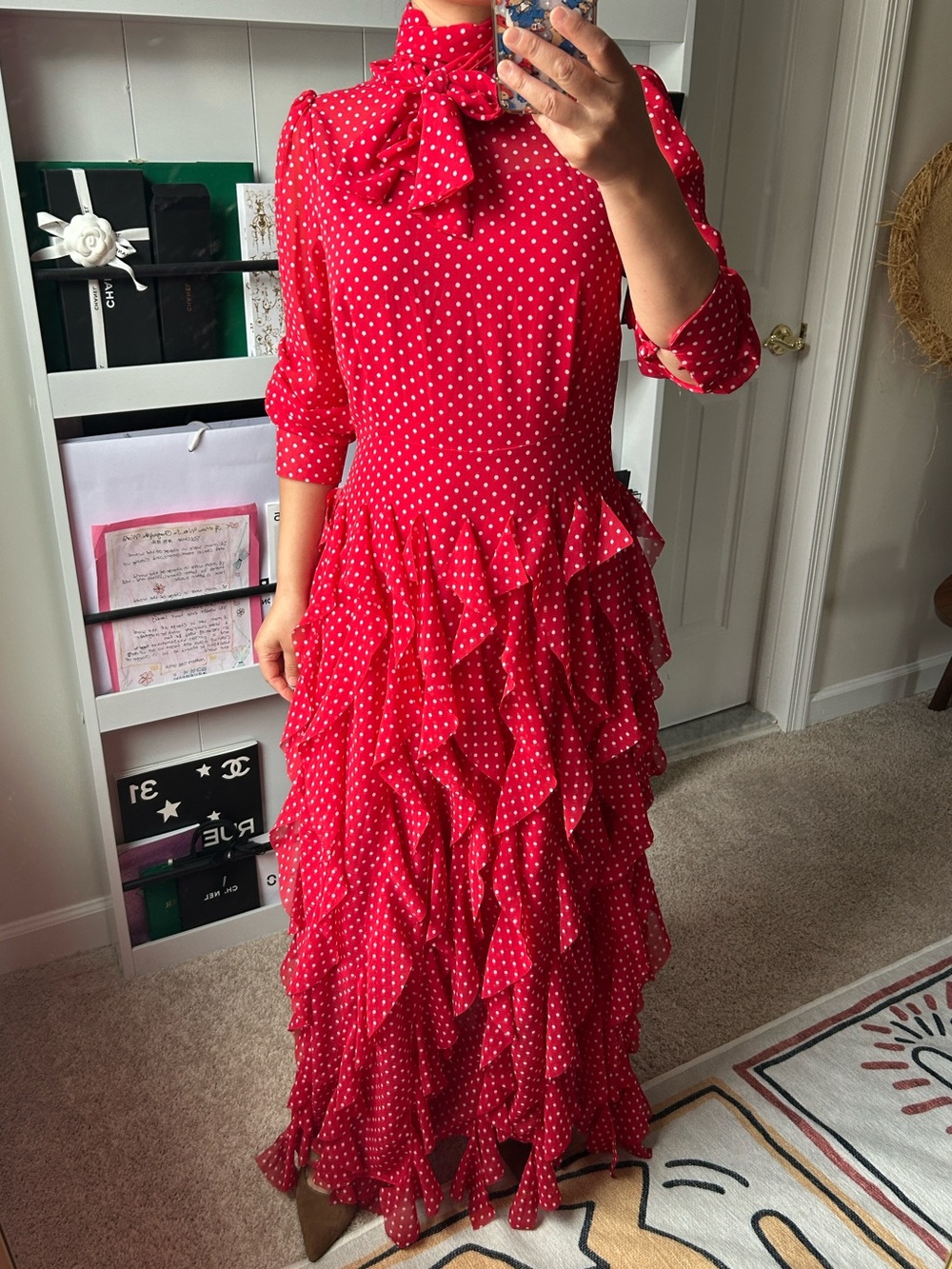 Polka dot & Frill long dress. S